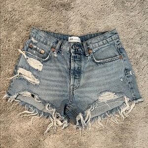 Zara Blue Distressed Jean Shorts